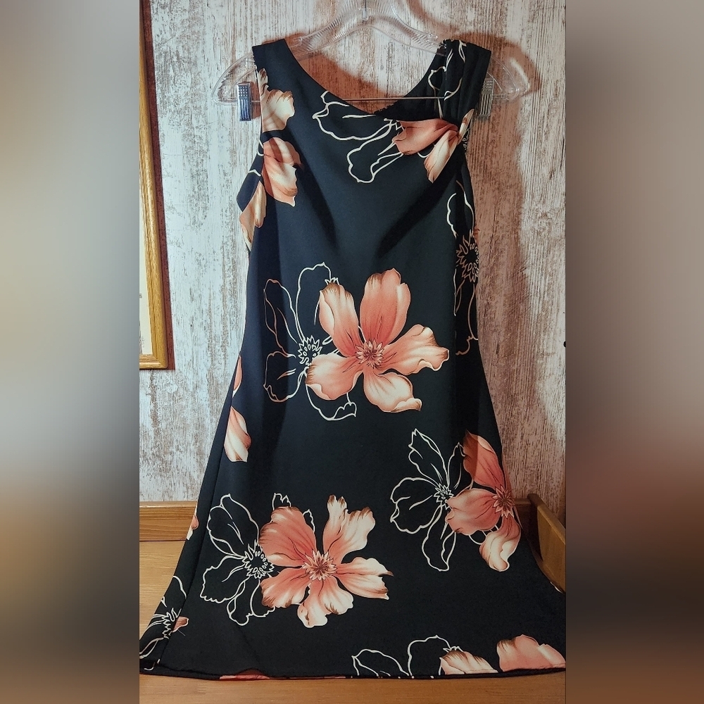 SL Fashions Black and Pink Floral Midi Dress